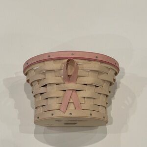 Longaberger Pink and Natural with Pink Ribbon Woven Basket